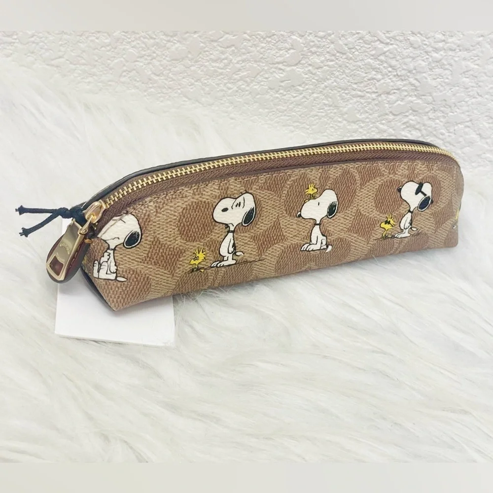 Coach X Peanuts Pencil Case In Signature Canvas With Snoopy Print CBT17